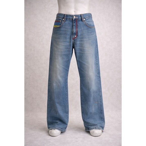 COOGI Y2K Baggy Jeans 42x33 Wide Leg Hip-Hop Denim Streetwear Patchwork Logo - Picture 2 of 16